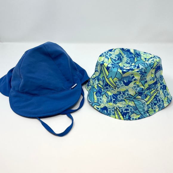 I Play Shark Toddler Boy Reversible Beach Sun Hat In Blue Bundle - Picture 1 of 8